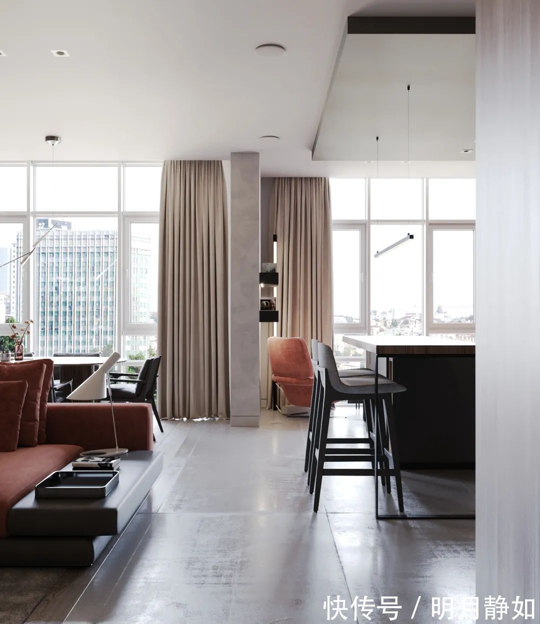 深灰色|180㎡现代简约,满屋的高级灰,橘粉色的点缀,低调时尚好高级