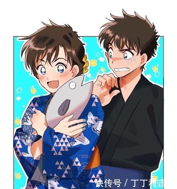 小兰|名侦探柯南画师笔下的情侣,平次看起来很腼腆,基德很慌张