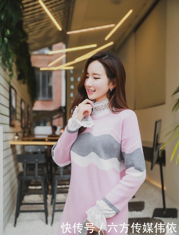 水波纹|潮流美女李妍静,柔软水波纹长款针织毛衣!