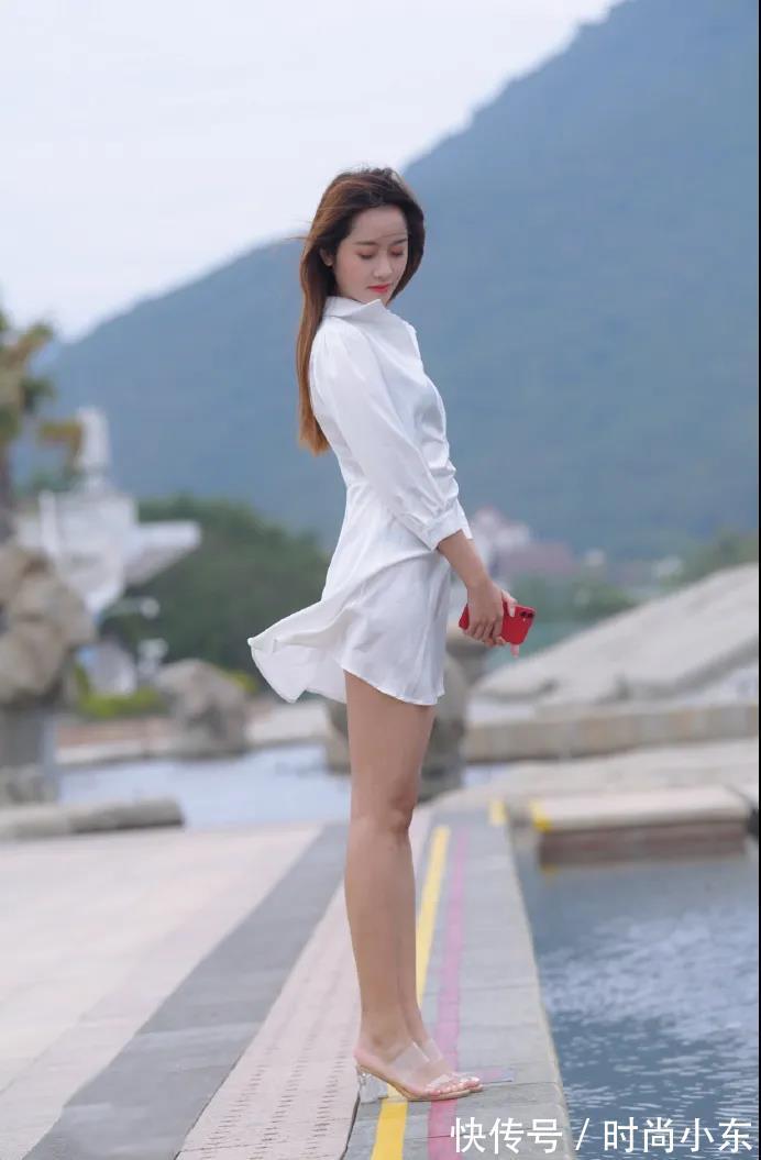 高跟|高跟衬衫连衣裙美女，身材苗条仙气十足