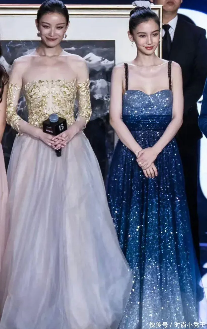 杨颖遇上对手了！同框倪妮穿星空裙也输了气质，倪妮明显优雅自然