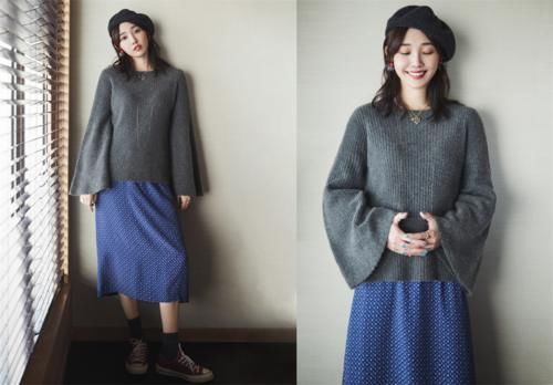 春日王炸CP：毛衣＋半裙，不挑年龄又时髦，这么穿太有气质了