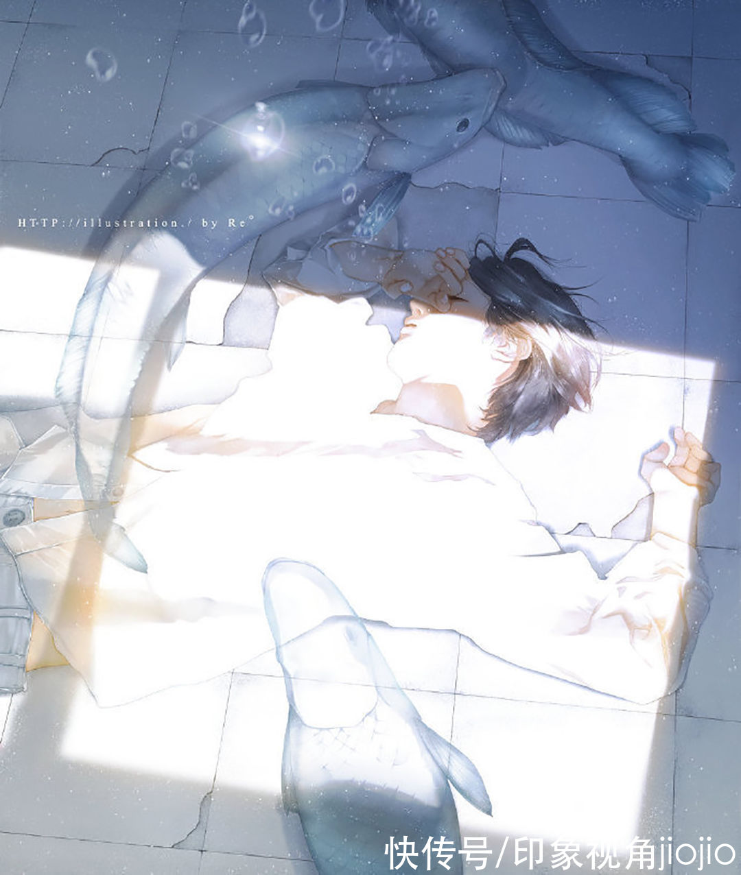 光影！光影中的美少年插画，淡淡的色彩表达颇具美感
