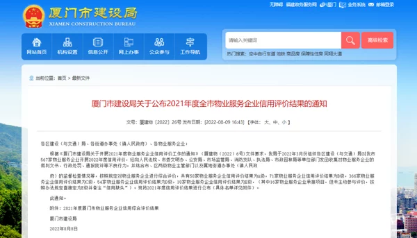 官方认证!厦门物业排名,这58家最牛!这个小区物业费最高插图1 官方认证!厦门物业排名,这58家最牛!这个小区物业费最高插图1