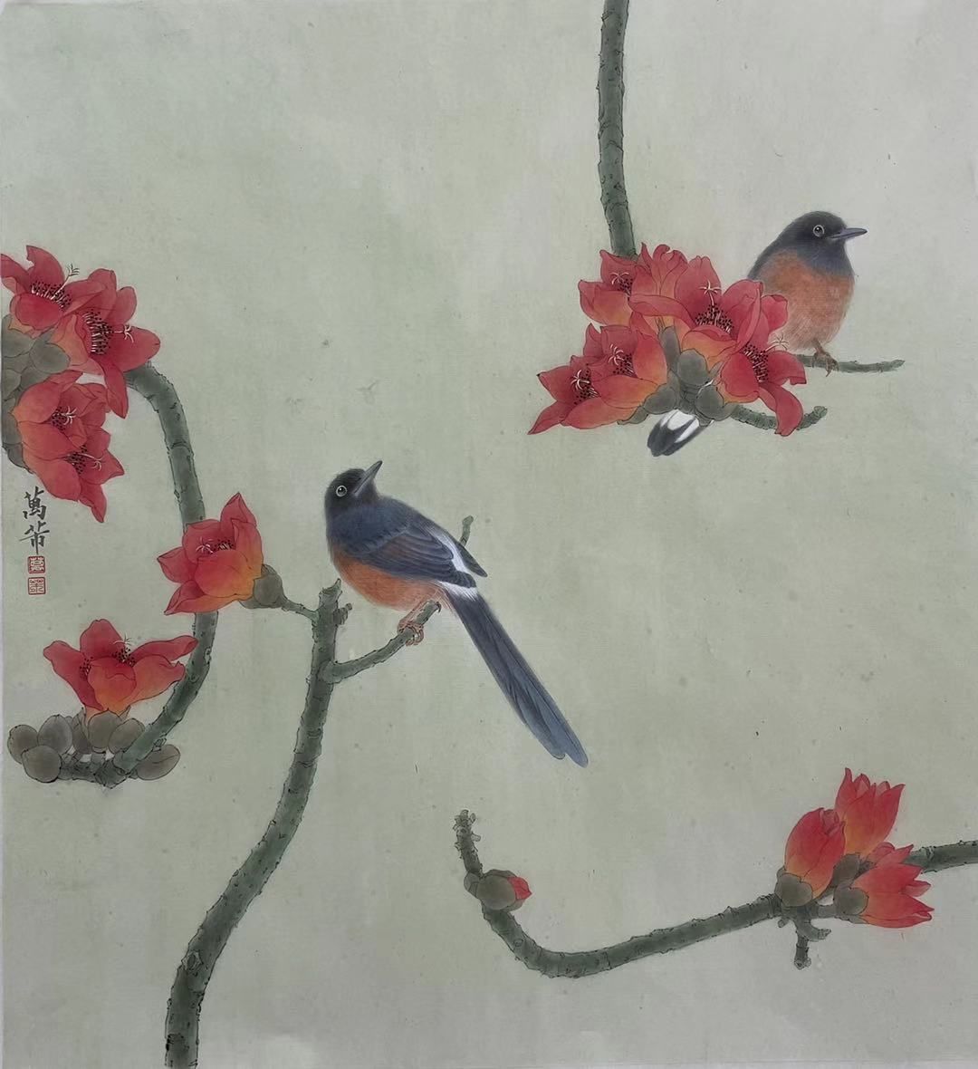 花鸟画|十年,这位上海画家画了100幅花鸟图,与花博会的鸟语花香交相辉映