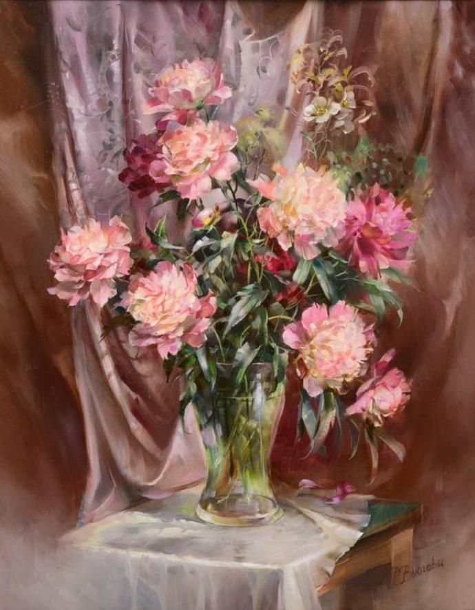 艺术家@俄罗斯女画家Vjugovey Rimma Nikolayevna唯美静物花卉油画