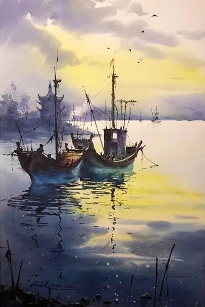 画面!极具美感的蓝绿水彩色调,如此画面,令人爱不舍手