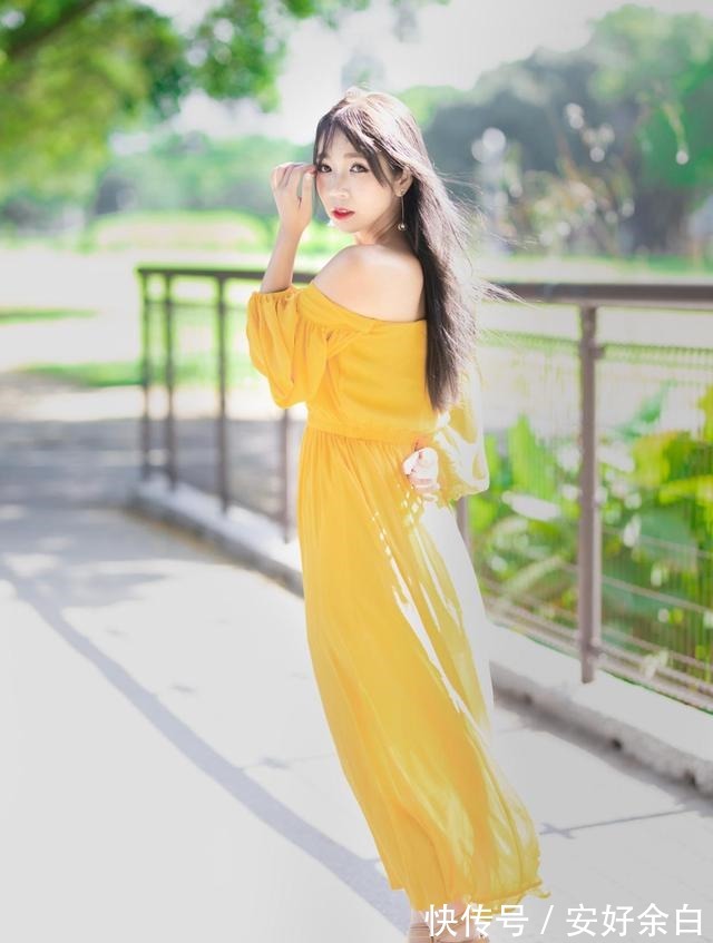 一字肩 黄色一字肩连衣裙,充满活力的色彩,演绎青春时尚的自己!