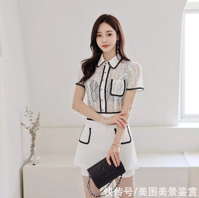 搭配|韩国女神孙允珠时尚搭配:镂空衬衣搭一体裙，彰显完美身材。