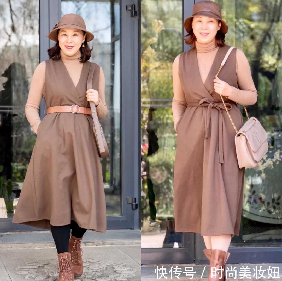 连衣裙 上了年纪的微胖女人,早春建议“叠穿”,遮肉不说还减龄洋气