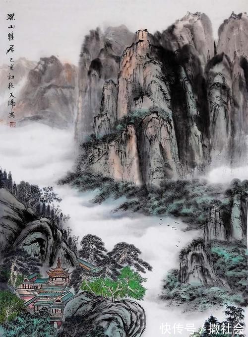 国画|青绿山水画 画家沈天赐国画作品《深山雅居》古雅秀美,灵气四溢