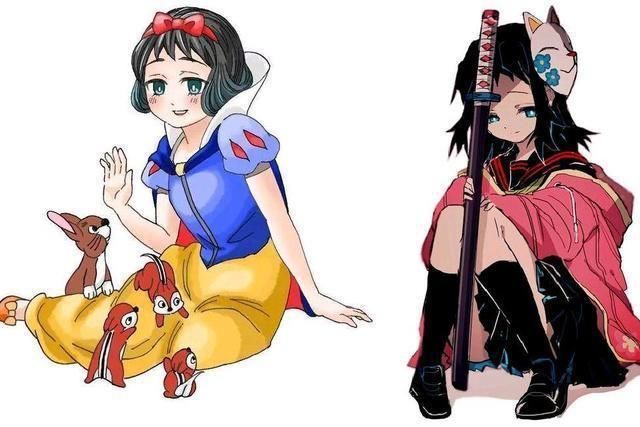 漂亮|当迪士尼公主遇鬼灭画风,人鱼祢豆子太可爱,她们都太漂亮了
