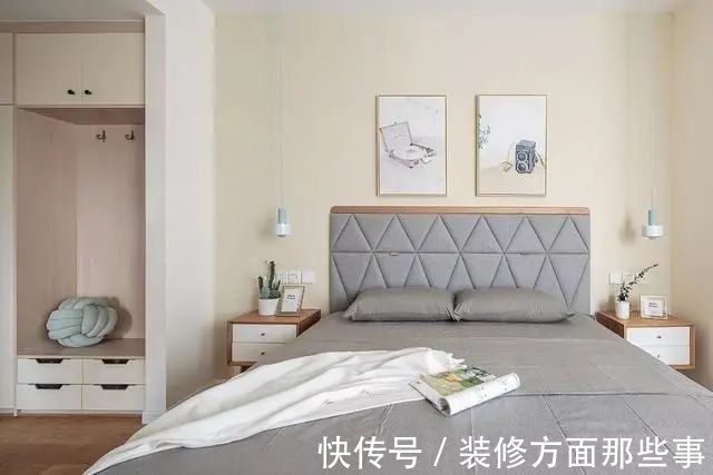 二居室|85m2 原木风二居室,玄关柜分割洗衣房和玄关