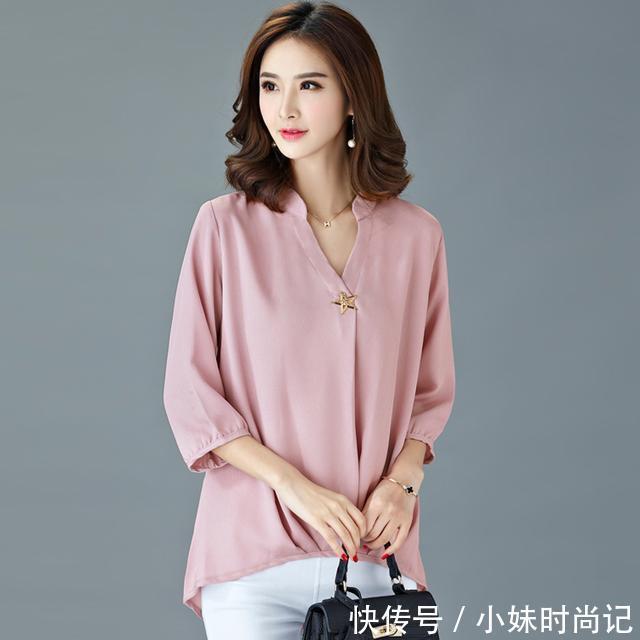肉肉|时尚显瘦的短袖上衫,胖妹妹的臭美搭档