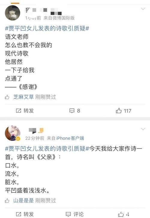 现代诗歌&著名作家贾平凹女儿诗歌引质疑，曾获青年文学奖，网友晒诗调侃