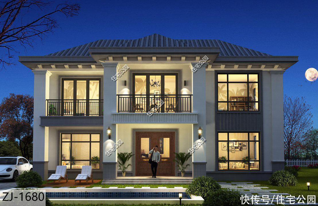 屋顶露台|14×13米欧式二层,舒适布局带屋顶露台,建一栋出来倍有面子