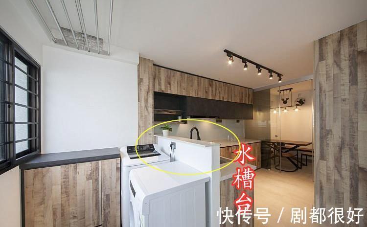 隔断|我信设计师的：水槽台做半隔断，划出三分之一空间，做洗衣房才好