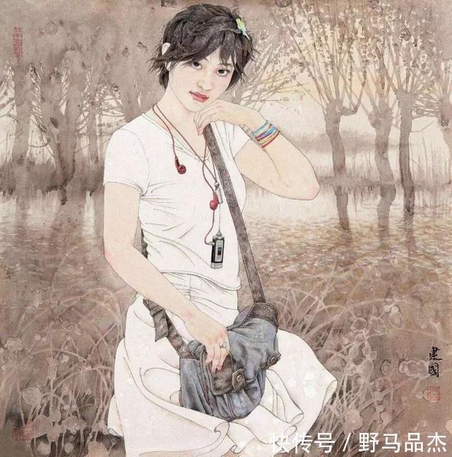 晚风|中国著名画家桑建国工笔人物画作品欣赏