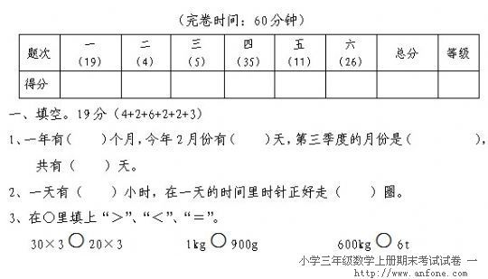 小学三年级数学上册期末试卷分析 快资讯