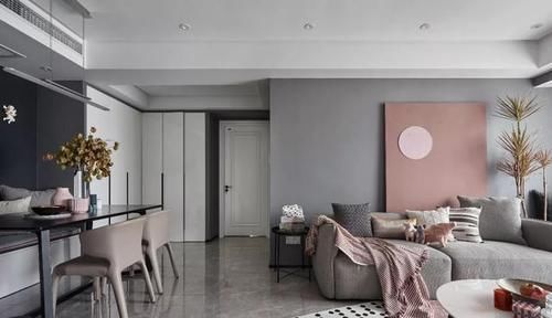 背景墙|110㎡轻奢两居，高级灰+烟粉，个性独特的品质感让人惊艳!