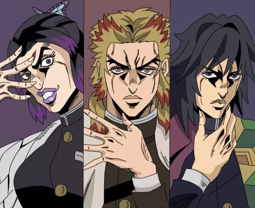 鬼灭之刃|当鬼灭之刃遇上JOJO画风,九柱全员恶人,伊之助毫无违和感