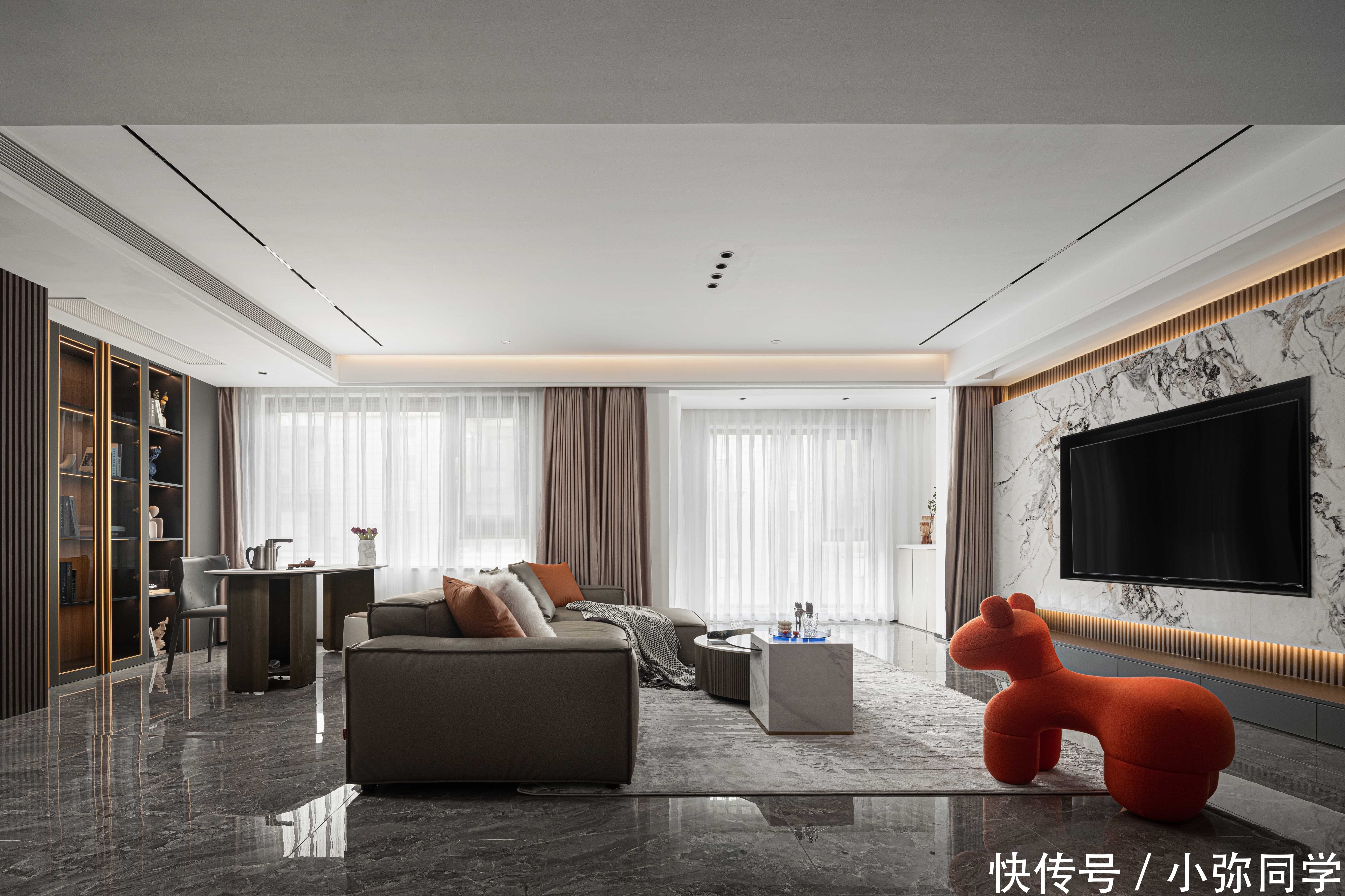 轻奢|260平现代轻奢,跃层的客餐厅也能如此出众