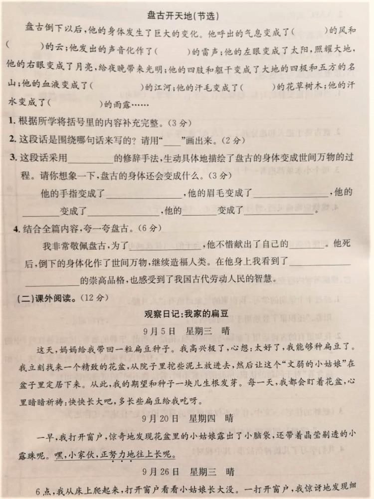 语文|为您讲解：部编版四年级语文上册期中试卷，小学语文究竟有多难？