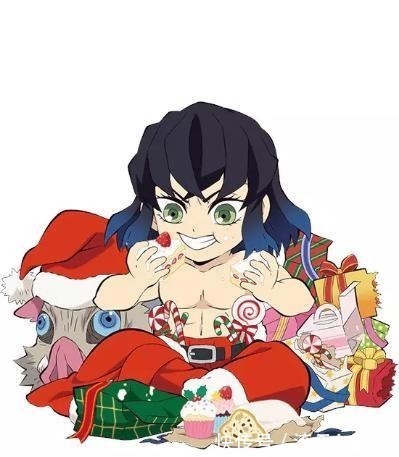 富冈义勇|《鬼灭之刃》圣诞插图,炭治郎变圣诞老人,善逸被吓哭