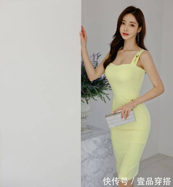 时尚搭配|女神孙允珠的时尚搭配:清柠娇莺春熙鹅黄雅致吊肩裙