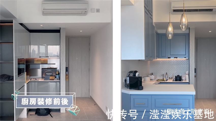 悬柜|香港90后夫妻买下35㎡小家,利用3米层高做书房,一层当两层