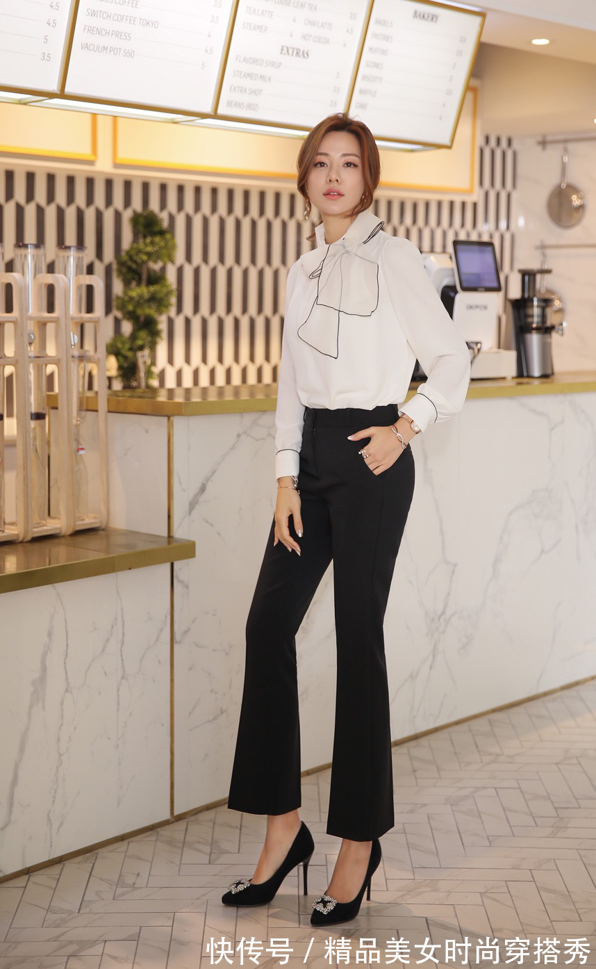 高跟鞋 白衬衫搭配黑色西裤,韩式温柔知性穿搭