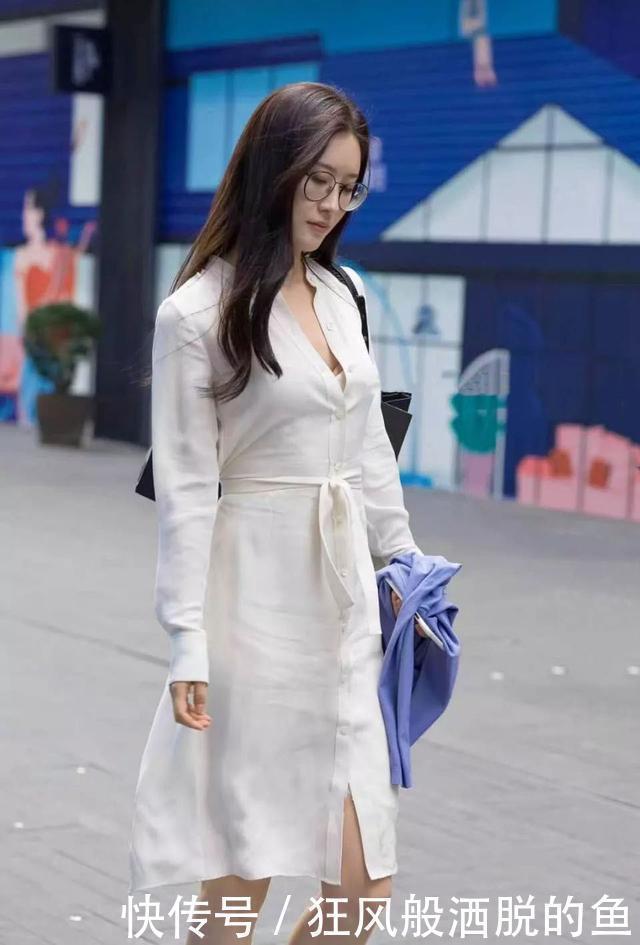 穿搭 简约白色衬衫裙太个性了,再配条腰带收腰修饰,成熟优雅更显气质