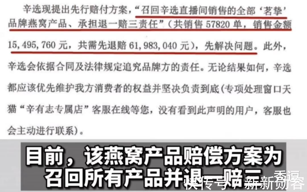 辛巴回应燕窝事件：所涉燕窝“退一赔三”，赔偿近6200万！