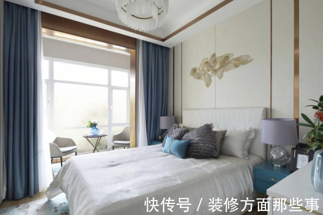 客餐厅|98平蓝色地中海风三居室,满足于三代同堂的生活需求