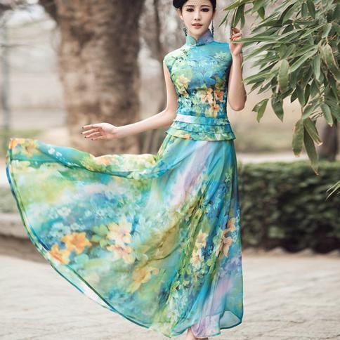 中国风 旗之韵原创中国风旗袍裙,灵动清爽林壑尤美