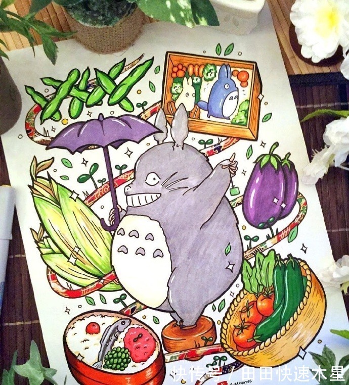 龙猫|画师手绘经典动漫插图,角色本身呆萌可爱,却都是吃货