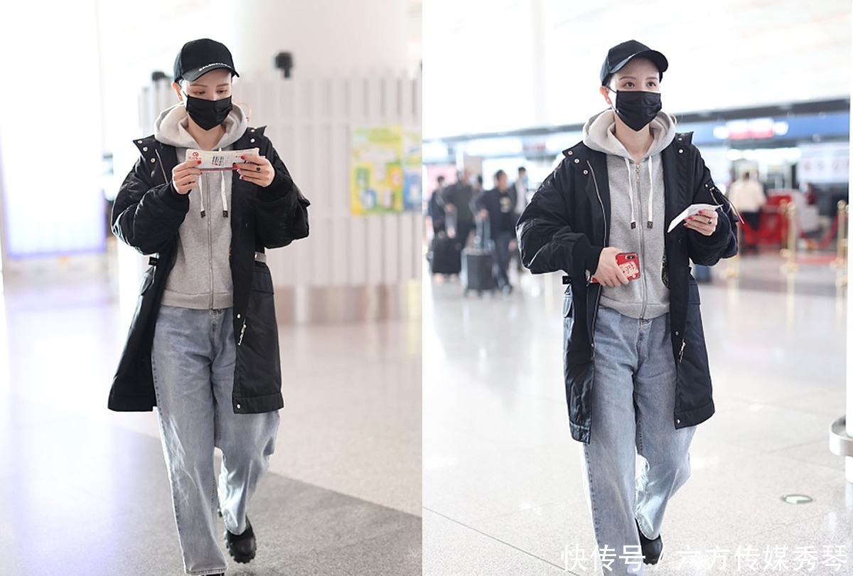 粉红|张萌成穿衣榜样,粉红格纹大衣清新甜美,蓝灰色派克大衣保暖帅气