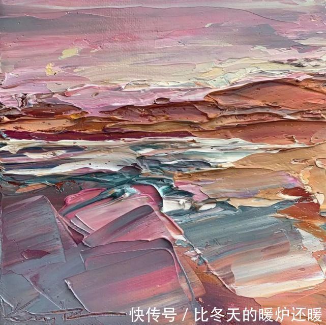 颜料@女画家用刮刀刮出震撼的风景,一量2厘米厚,网友:心疼颜料