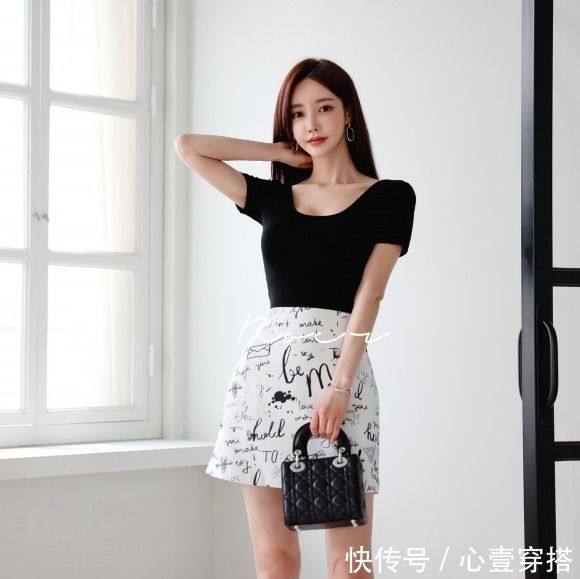 时尚|女神孙允珠高清时尚搭配:波斯风情光影幻梦字母职业裙