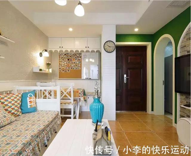 客餐厅|54平两室公寓,色彩搭配好大胆,餐厅的上下柜,好看又好用