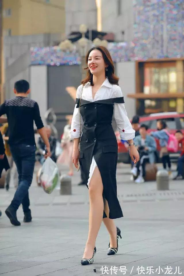 吊带裙 一字肩黑丝袜吊带裙,黑白搭配经典又时尚,内外开叉的设计