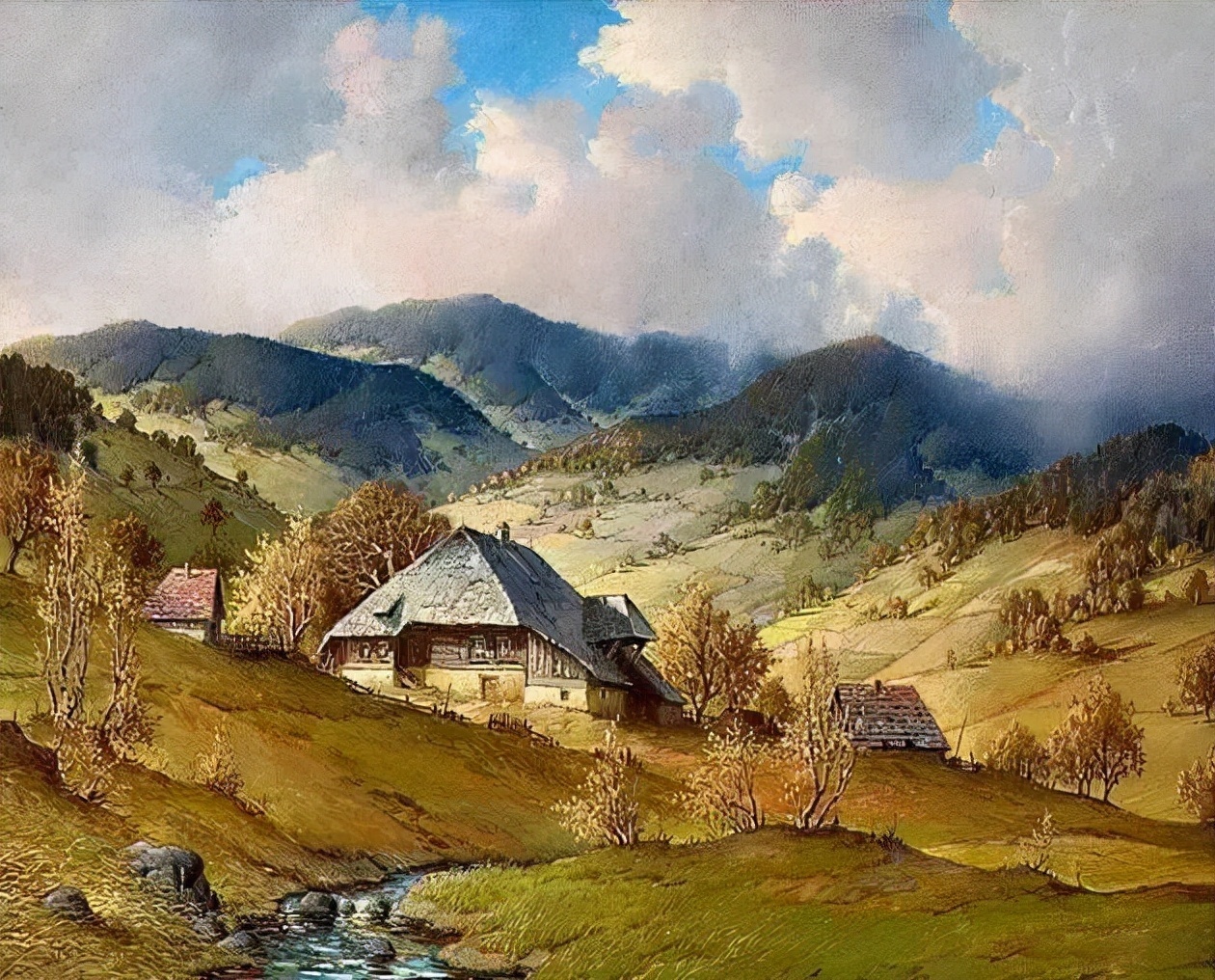 油画$德国画家Karl Hauptmann风景油画作品，用画笔见证美丽的雪景。