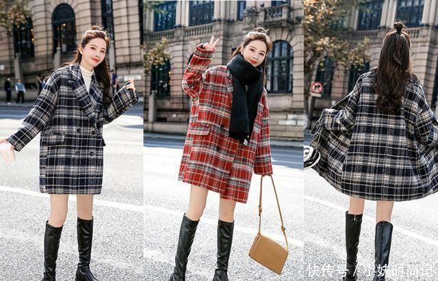 冬季加棉格纹毛呢大衣外套, 时髦减龄又显瘦, 穿出满满的少女感!