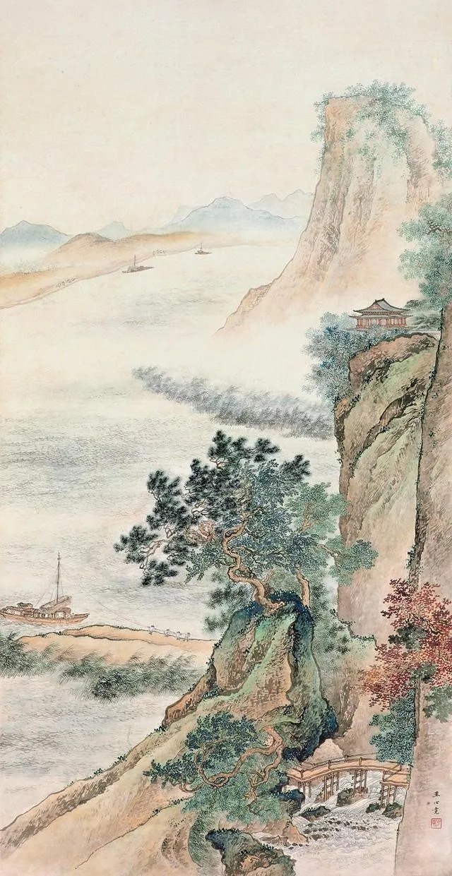 湖社画会&这山水画风清秀劲峭,气势开张,细腻典雅,笔法精致!