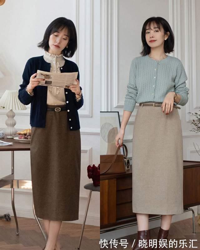 针织衫 冬天衣柜里不能没裙子,6个“过膝半身裙”搭配,教你美丽不冻人