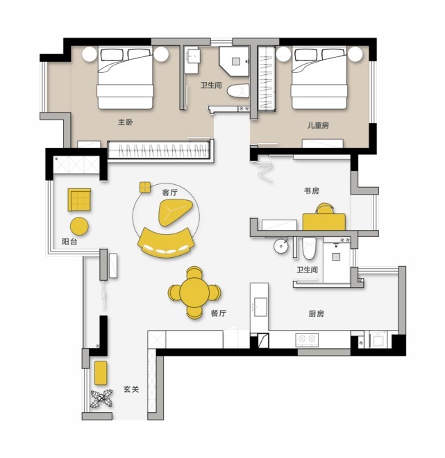 三居|110㎡温柔三居,微水泥与米黄茶粉的碰撞