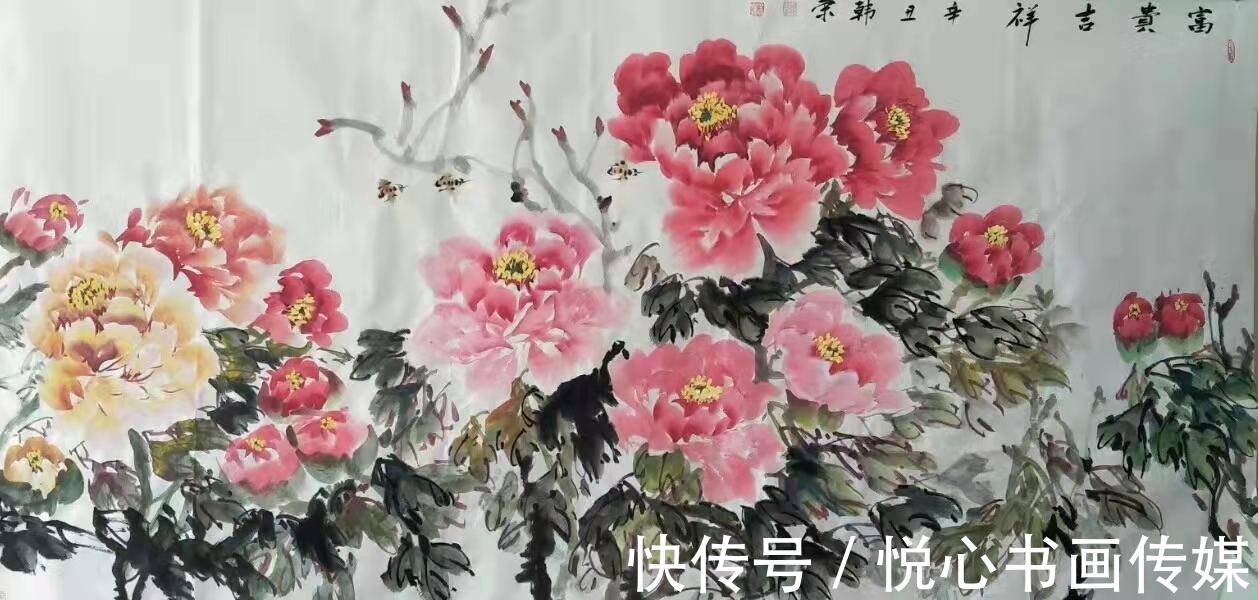 牡丹$构图大气,富贵天成,当代著名画家韩荣国画作品欣赏