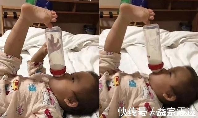 萱爸|“脚扶奶瓶”的喝奶宝宝火了,开发奇葩吃奶姿势,网友骨骼清奇