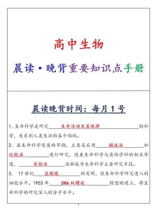 每日必背系列：生物篇，晨读晚背5分钟，坚持一个月轻松70+