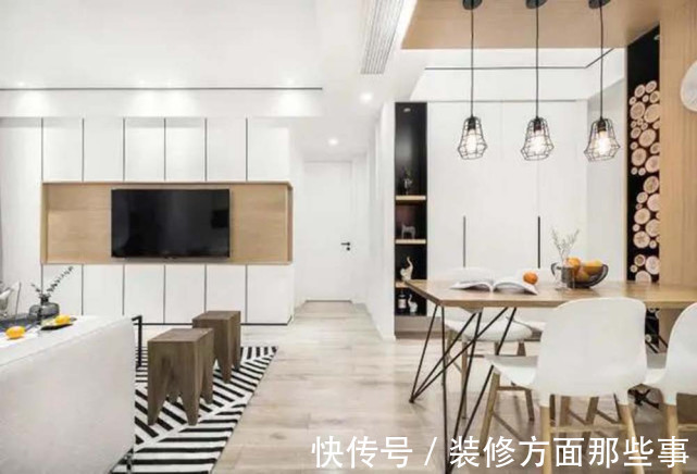 整洁|96平黑白原木色二居,餐桌顶部做了柜子延伸设计美观又实用